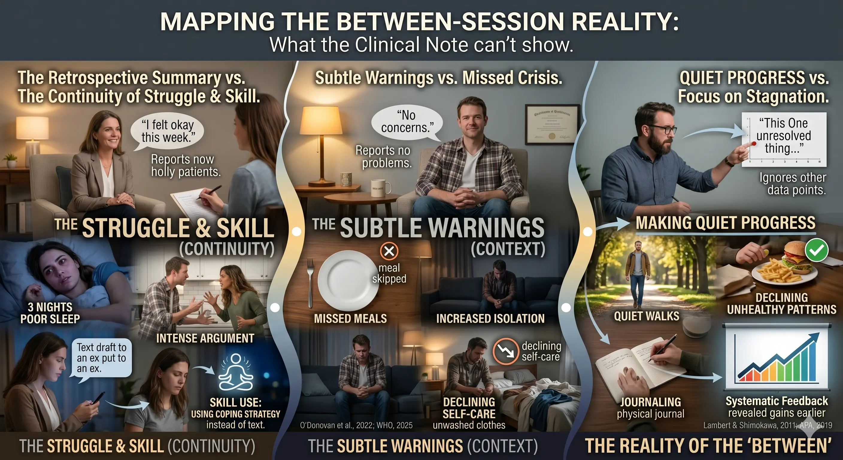 A person moving through daily life between therapy appointments.