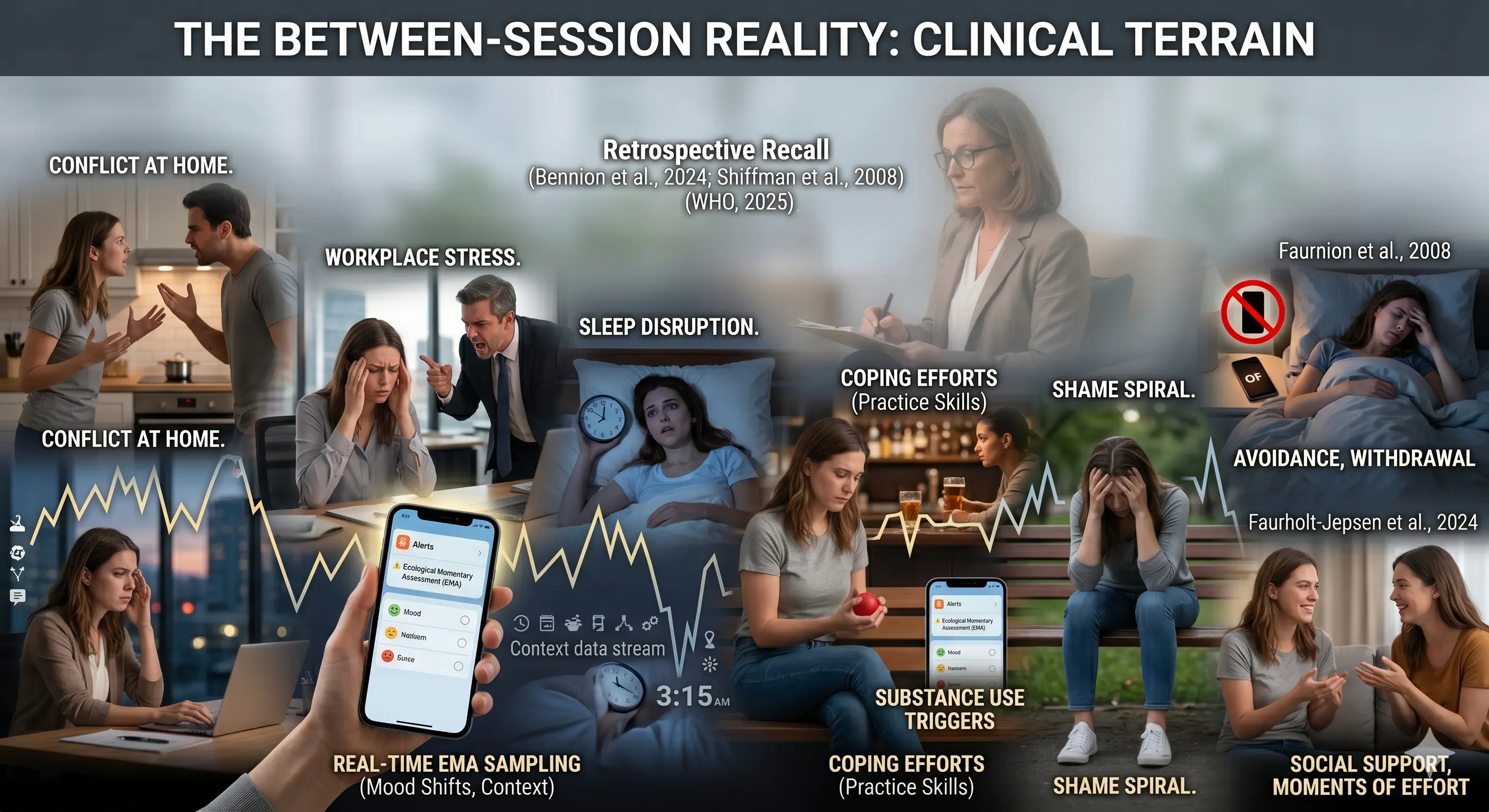 Different life settings that shape what happens between sessions.