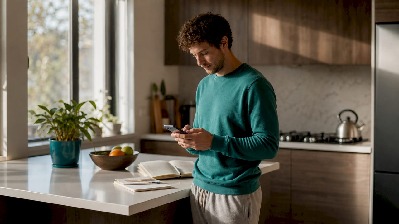 Patient messaging a counselor from home on a mobile device